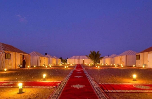 Luxury desert camp accommodation with private bathroom in Merzouga