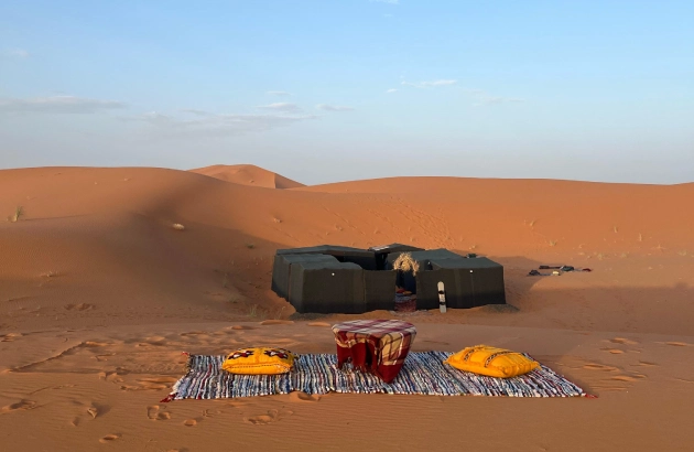 Traditional Berber tents at desert camp in Merzouga