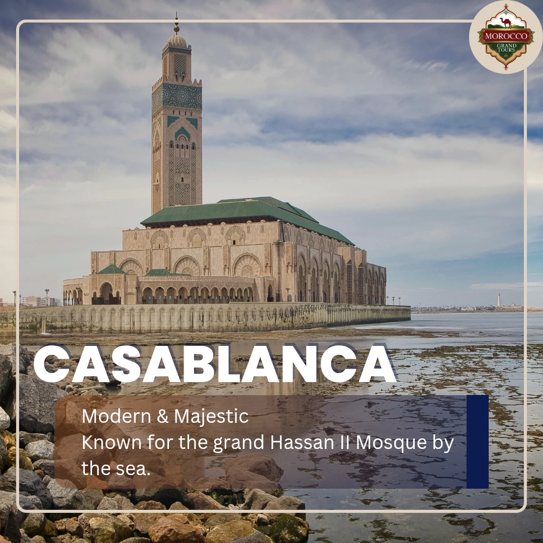 Hassan II Mosque in Casablanca with Atlantic Ocean in background - Morocco Tours