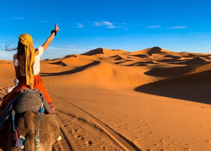 Camel trekking in Erg Chebbi dunes during 2 days tour from Marrakech to Merzouga
